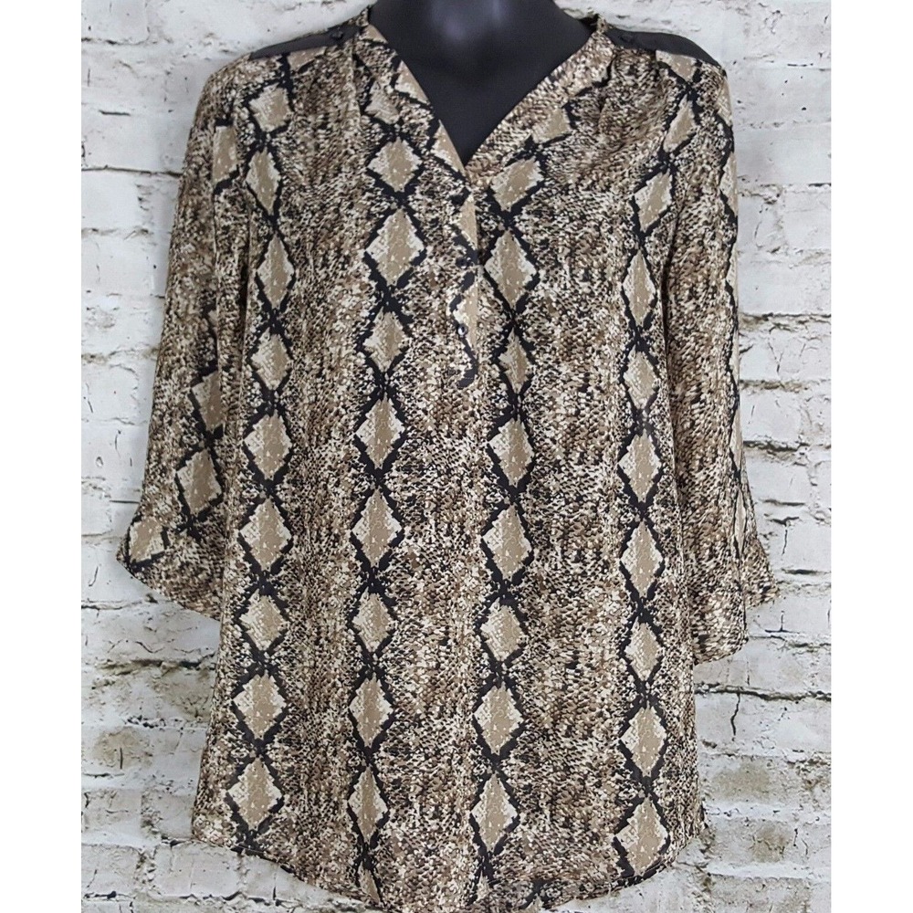 MIX & CO. Women's Size S Snake Skin Animal Print‎ Woven Chiffon Top Sheer Shirt